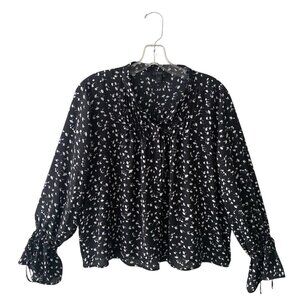 J. Crew Black White Floral Blouse Women’s Size L  Long Sleeve Career Office
